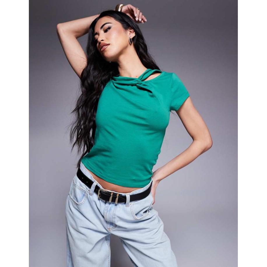 ASOS DESIGN T-shirt met korte mouwen en gedraaid detail in groen Groen