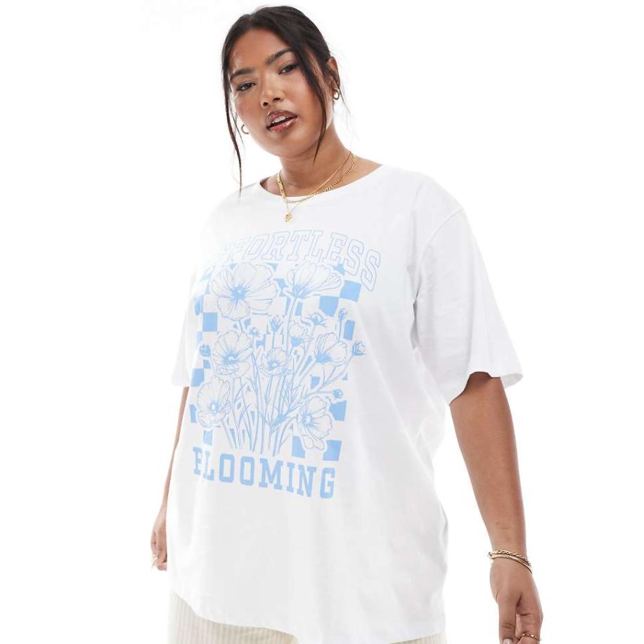 ONLY Curve Oversized T-shirt met grafische bloemenprint in wit Wit