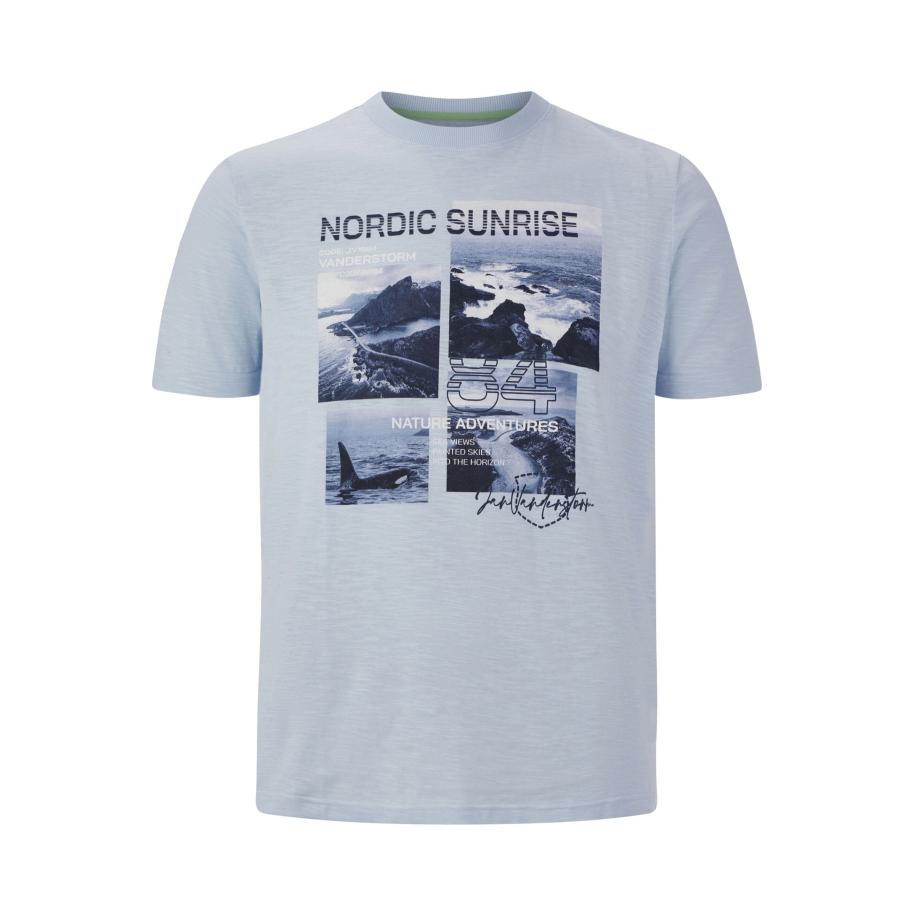 Jan Vanderstorm T-Shirt ronde hals lichtblauw, Bedrukt Blauw