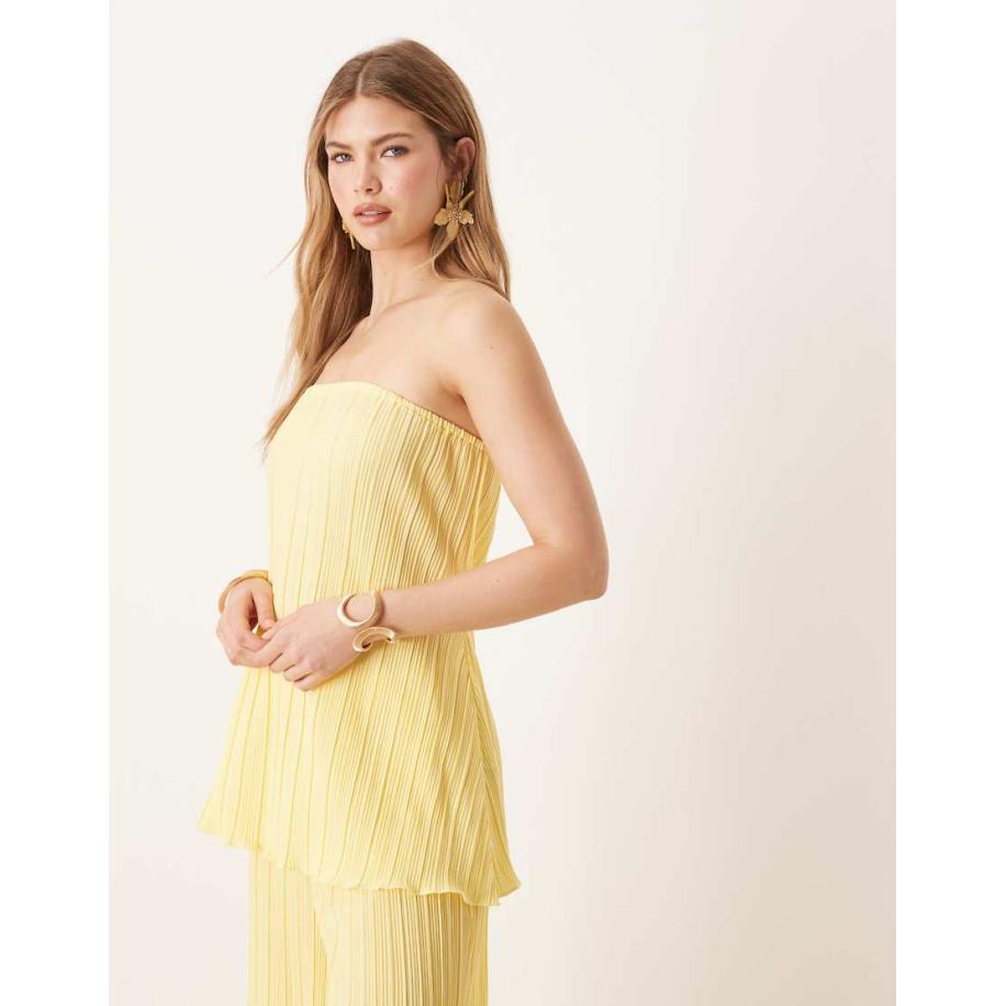 YAS Plissé bandeautop met omgeslagen zoom in vanillegeel, deel van co-ord set Geel