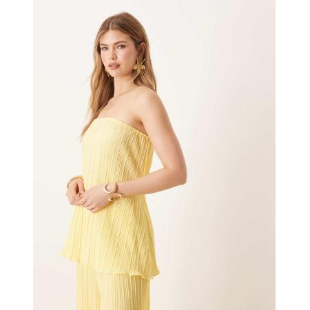 YAS Plissé bandeautop met omgeslagen zoom in vanillegeel, deel van co-ord set