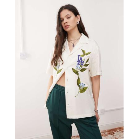 New Era LA Dodgers Overhemd met bloemenprint in crème-Wit