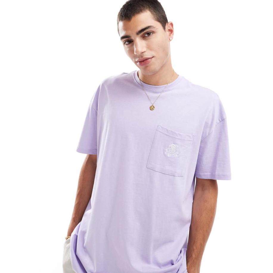Threadbare - Oversized T-shirt met zakdetail in lila-Paars Paars