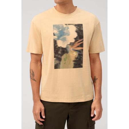 OLYMP Casual T-Shirt ronde hals geel, Bedrukt