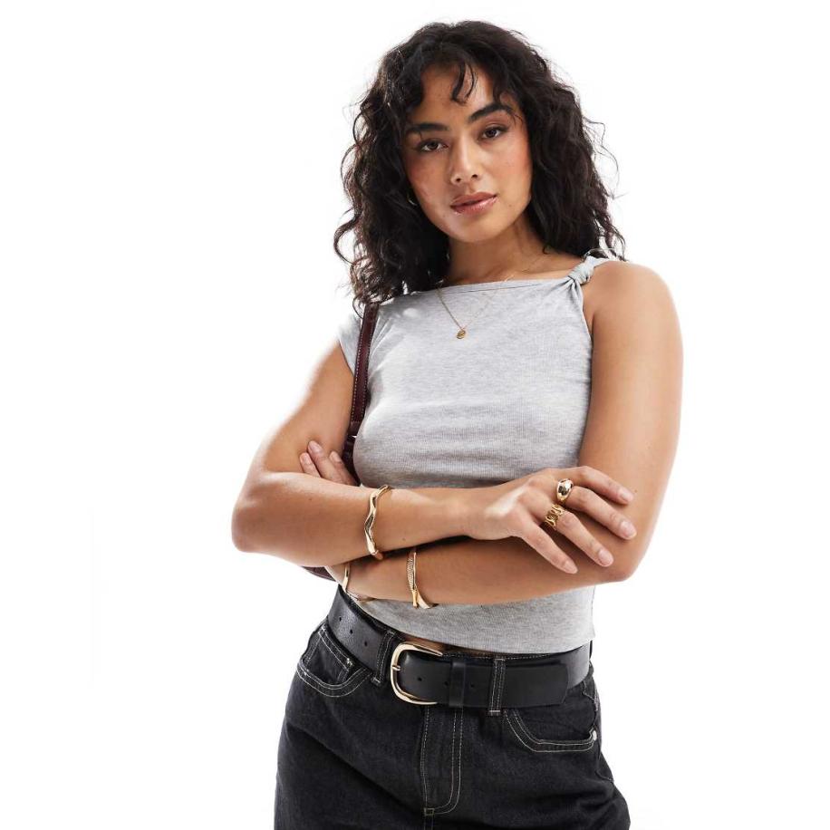 Cotton On Marlow Top met korte mouwen en gedraaid schouderbandje in grijs Grijs