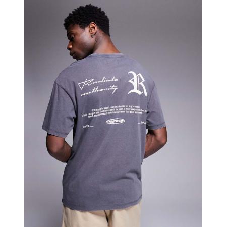 ADPT - Oversized T-shirt met gotische tekstprint op de achterkant in donkergrijs