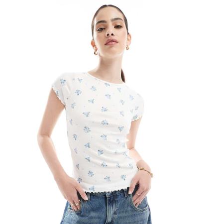 New Look T-shirt met fijne bloemenprint in wit
