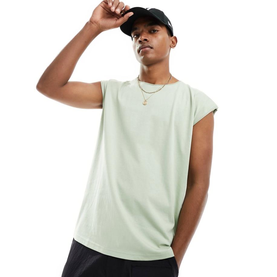 Brave Soul - Hemd met onafgewerkte rand in saliegroen Groen