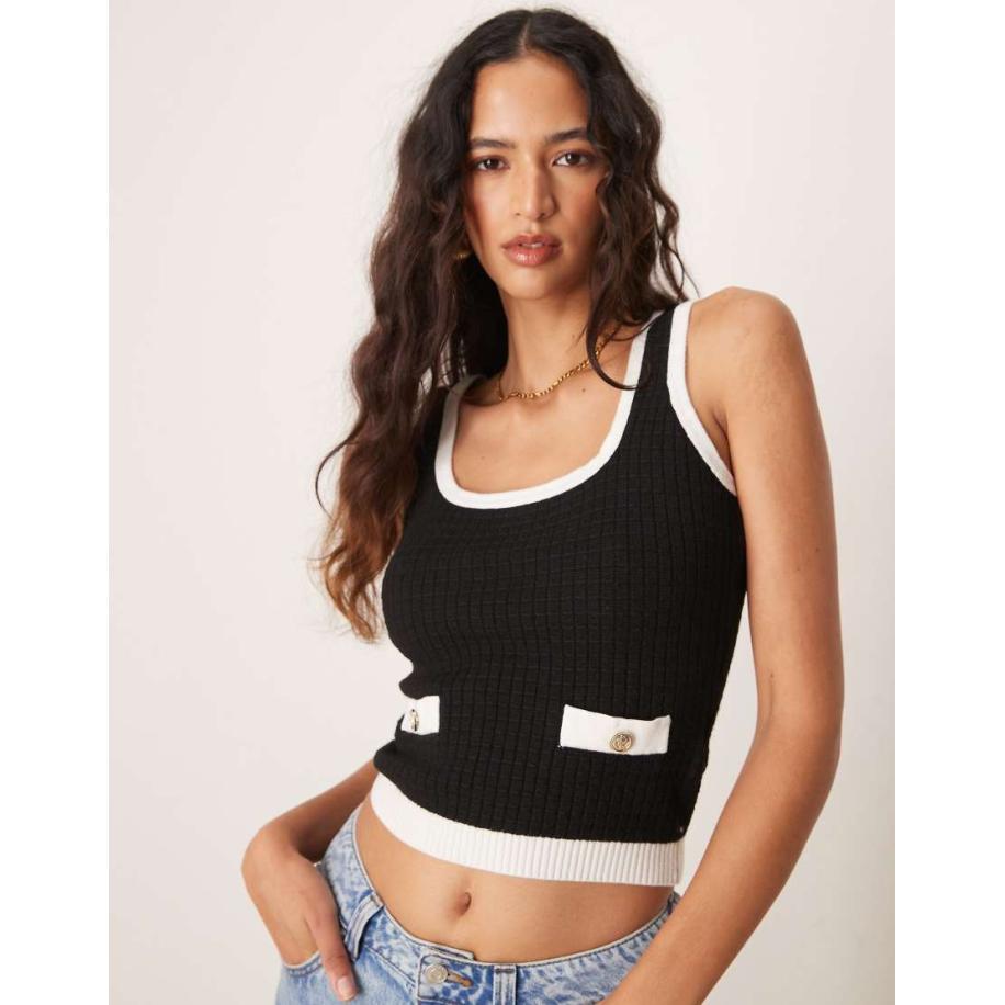 New Look Gebreid hemd in zwart met contrasterende randjes Zwart