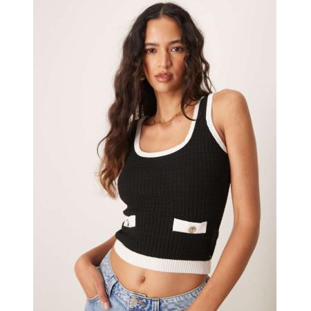 New Look Gebreid hemd in zwart met contrasterende randjes