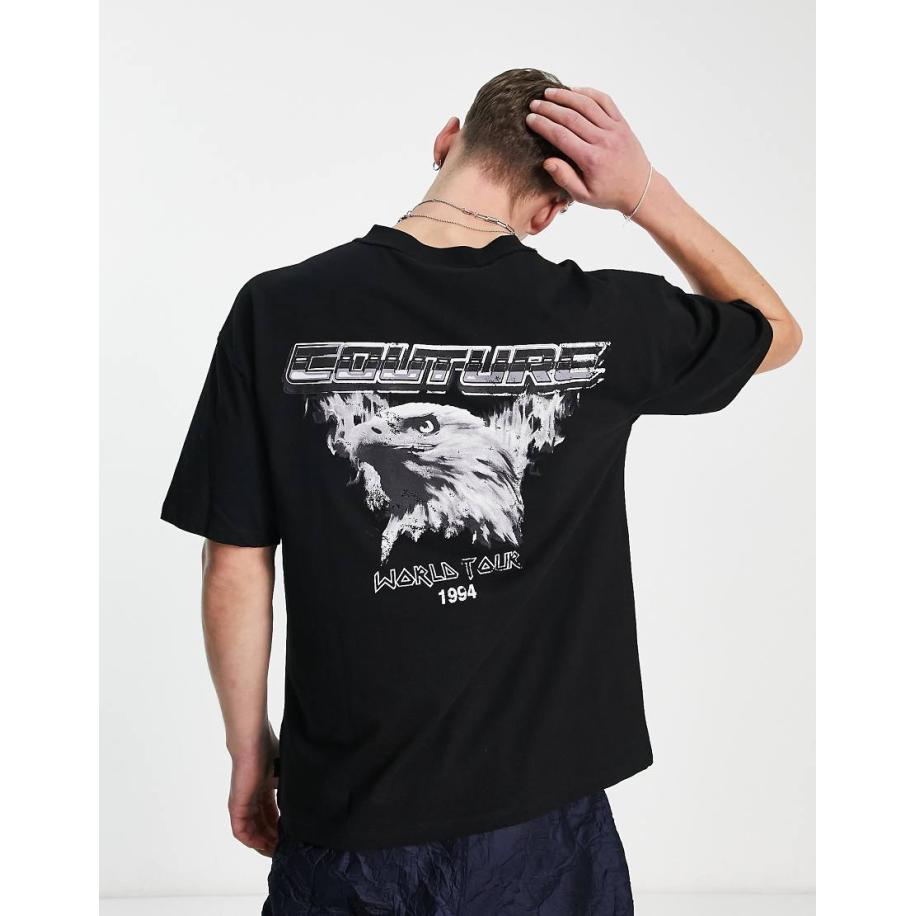 The Couture Club - Ruimvallend T-shirt in zwart met print van adelaar op de achterkant Zwart