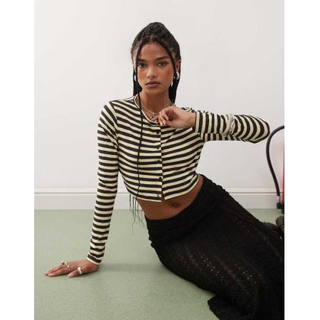 COLLUSION Ultra-cropped vest met gele micro-strepen-Veelkleurig