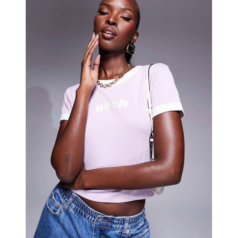 HUGO Blue Dalia Baby T-shirt met gekleurd randje in roze Roze