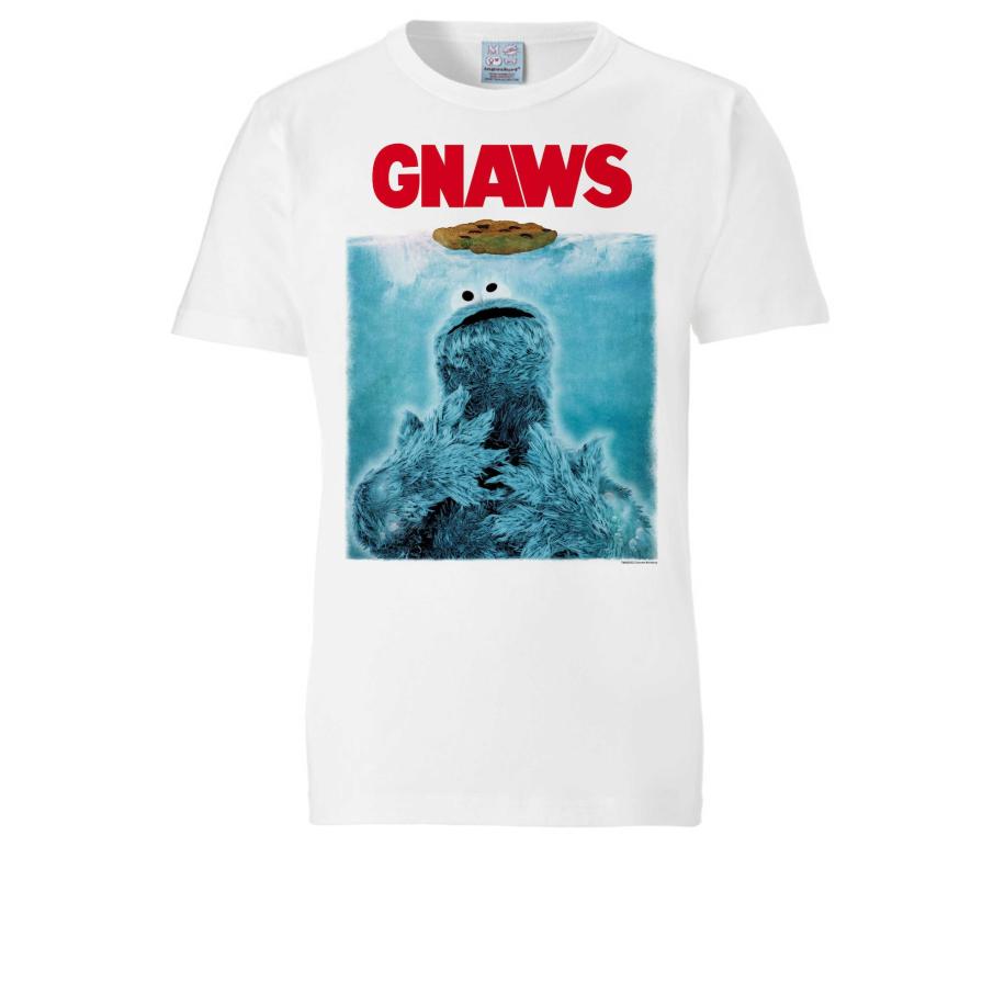 LOGOSHIRT Shirt Sesamstrasse Krümelmonster - Gnaws offwhite Wit