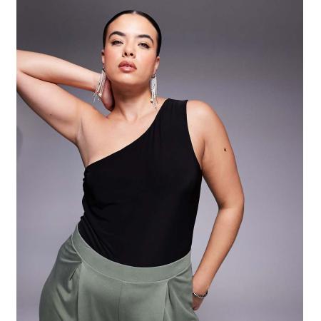 ASOS DESIGN Curve Gelaagde body van gladde stof met blote schouder-Zwart