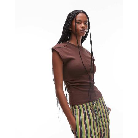 Topshop Top met taillering in donkerbruin