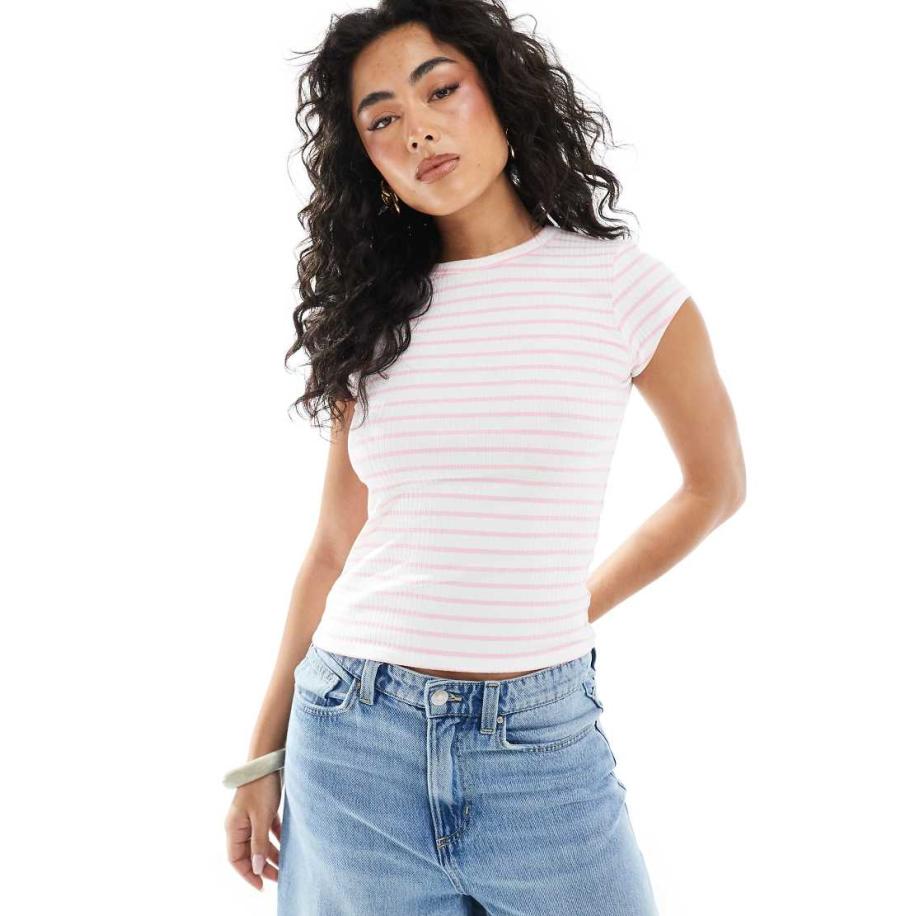 Miss Selfridge Lange gestreepte baby tee in roze-Veelkleurig Multicolor