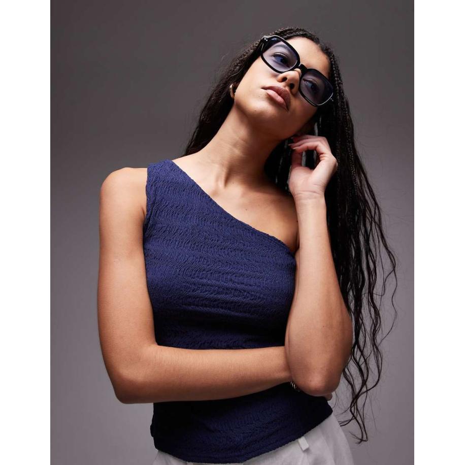 Topshop Kreukeltop met enkele schouderband in marineblauw Blauw