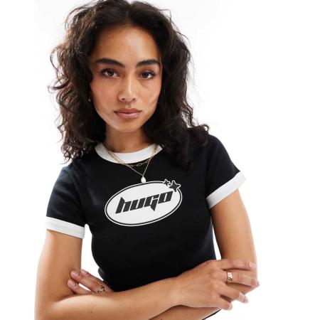 HUGO Blue Dalia Baby T-shirt met gekleurd randje in zwart