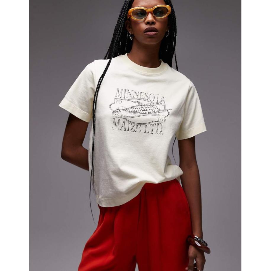 Topshop T-shirt met grafische Minnesota print in wit-Geel Geel