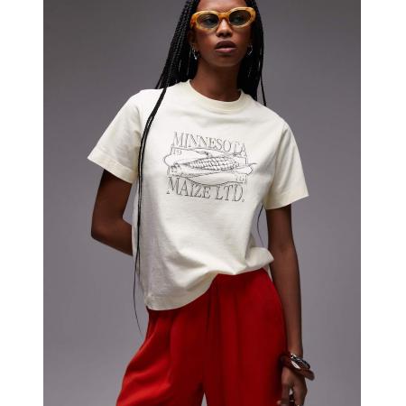 Topshop T-shirt met grafische Minnesota print in wit-Geel