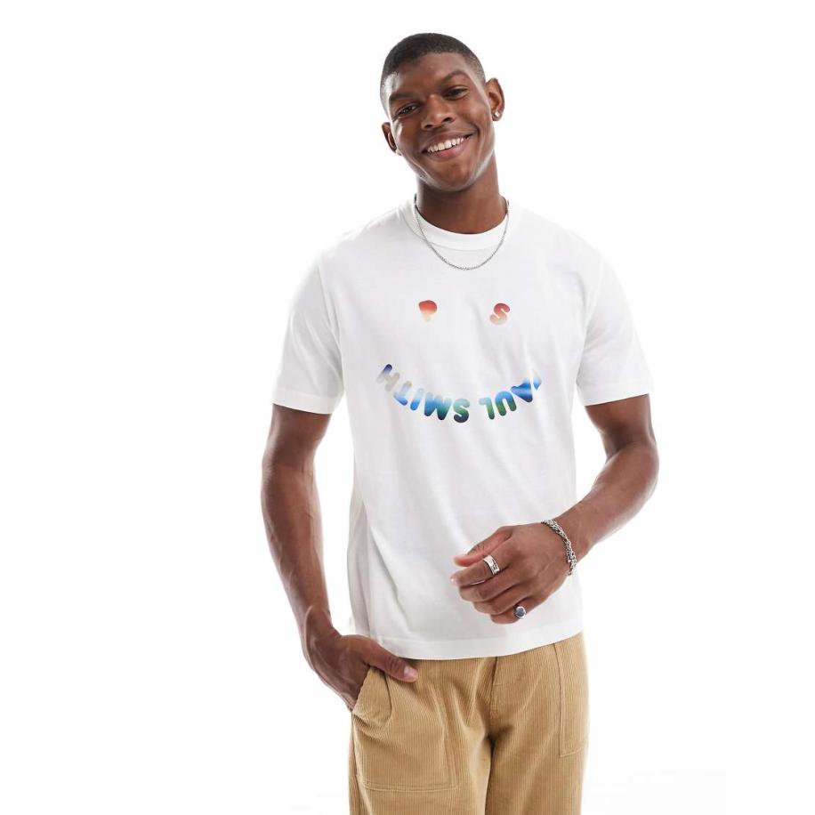 PS Paul Smith - Happy - T-shirt met logo in wit Wit