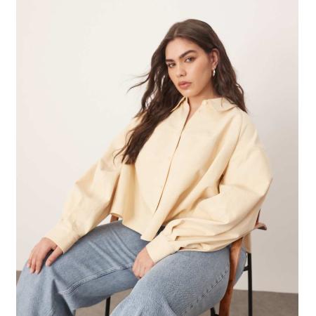 ARRANGE Curve Recht overhemd met structuur in lichtgeel