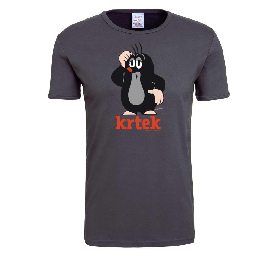 LOGOSHIRT Shirt Der Kleine Maulwurf Krtek donkergrijs / donkeroranje / zwart / wit Grijs