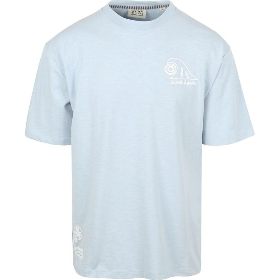 Scotch And Soda Slub Embroidery T-shirt Blue Blauw