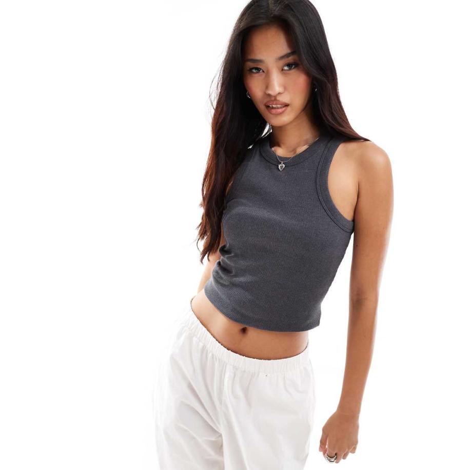 JJXX Geribbeld hemdje met racerback in donkergrijs Grijs