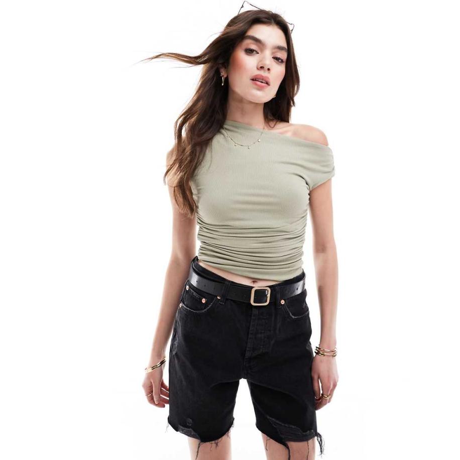 Cotton On Geribde top met korte mouwen in woestijn saliegroen Groen