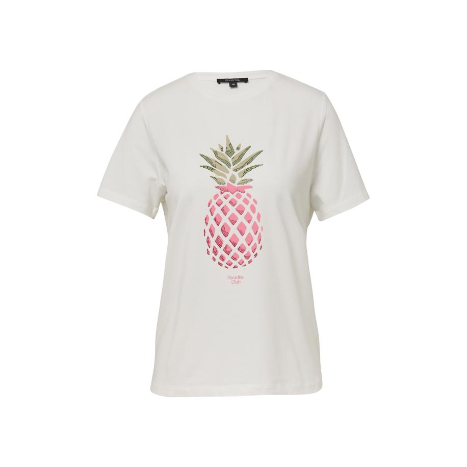 Comma COMMA Shirt olijfgroen / lichtroze / wit -