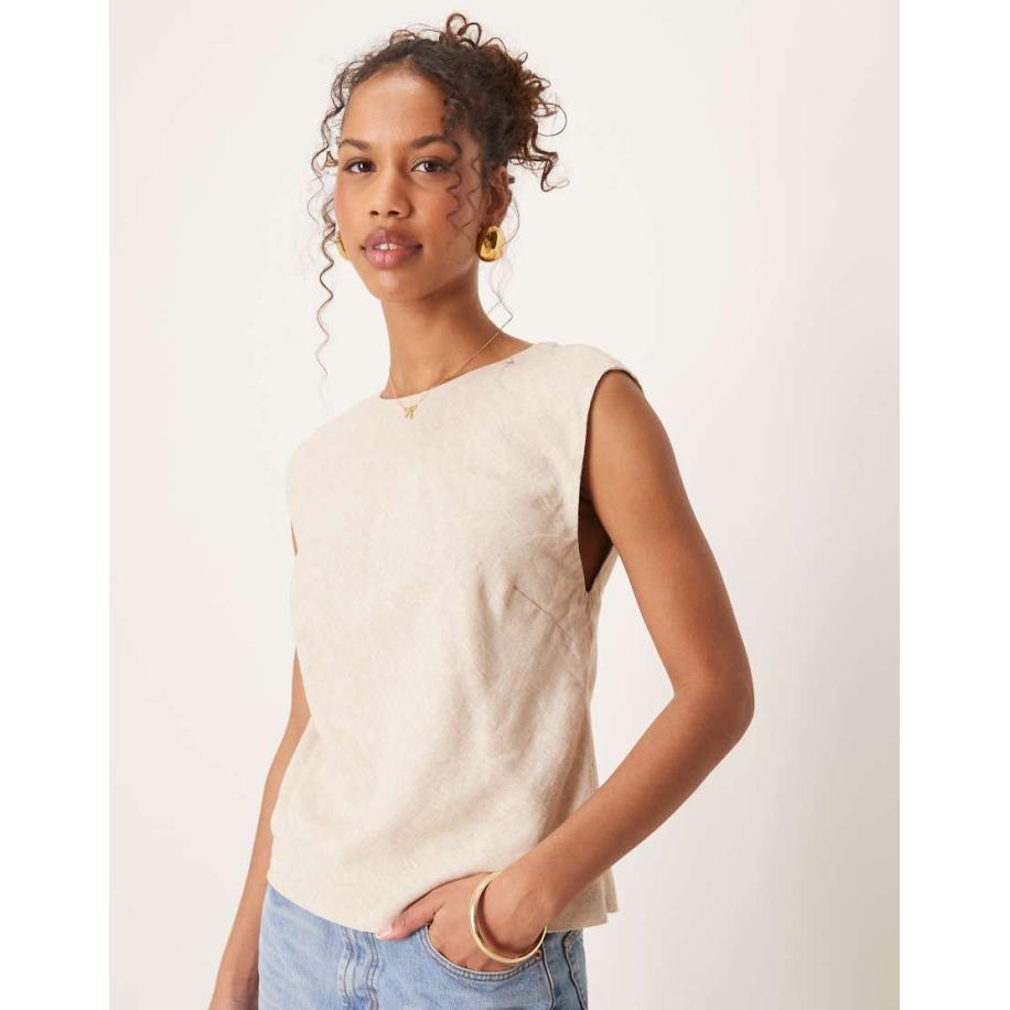 Abercrombie & Fitch Top met open achterkant en kapmouwtjes in beige-Neutraal Multicolor