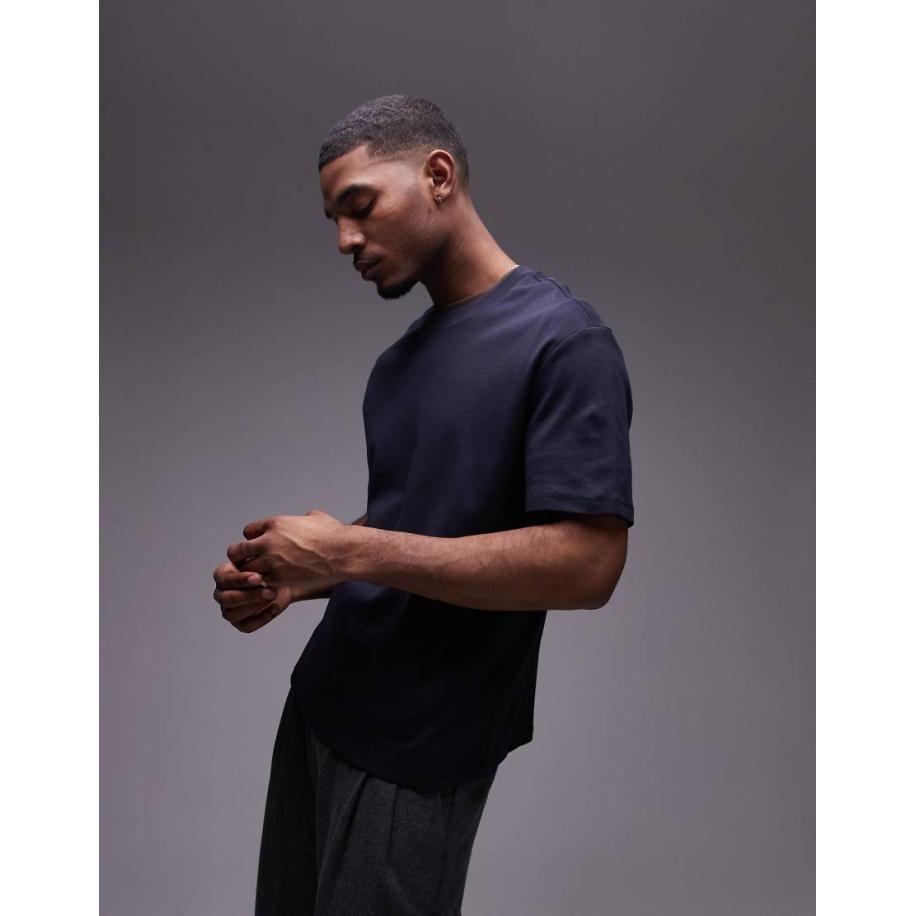 Mango - T-shirt met ruimvallende pasvorm in marineblauw-Grijs Grijs