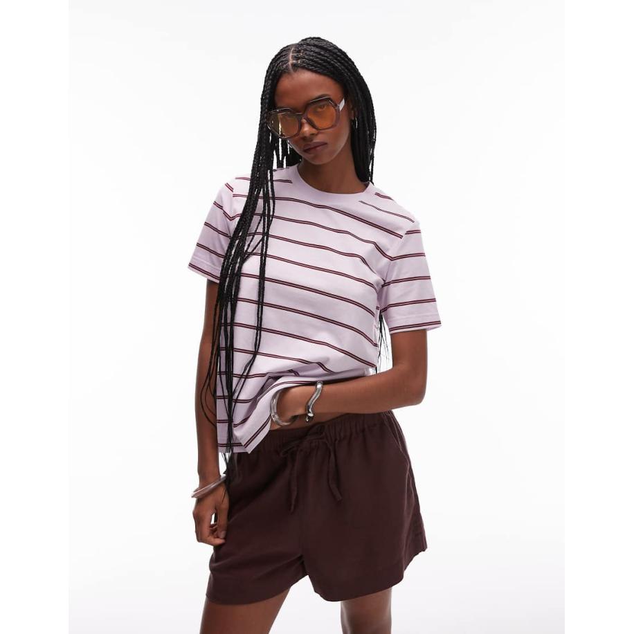 ARKET T-shirt met strepen in paars Paars