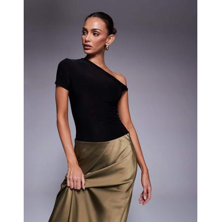 Fashionkilla Asymmetrische body met gedraaid detail in zwart