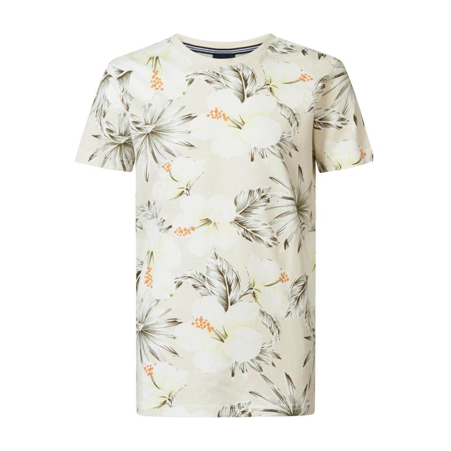 Petrol Industries T-Shirt ronde hals ecru, Bedrukt Wit