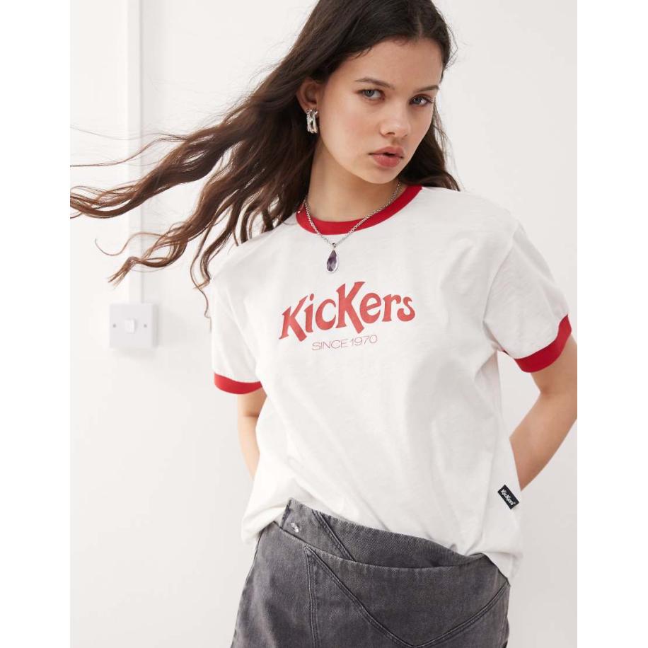 Kickers Cropped T-shirt met rood logo in wit Wit