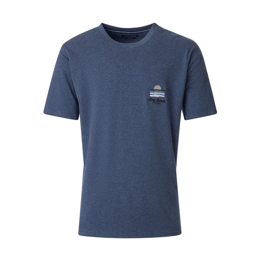 Casa Moda T-Shirt ronde hals blauw, Effen Blauw