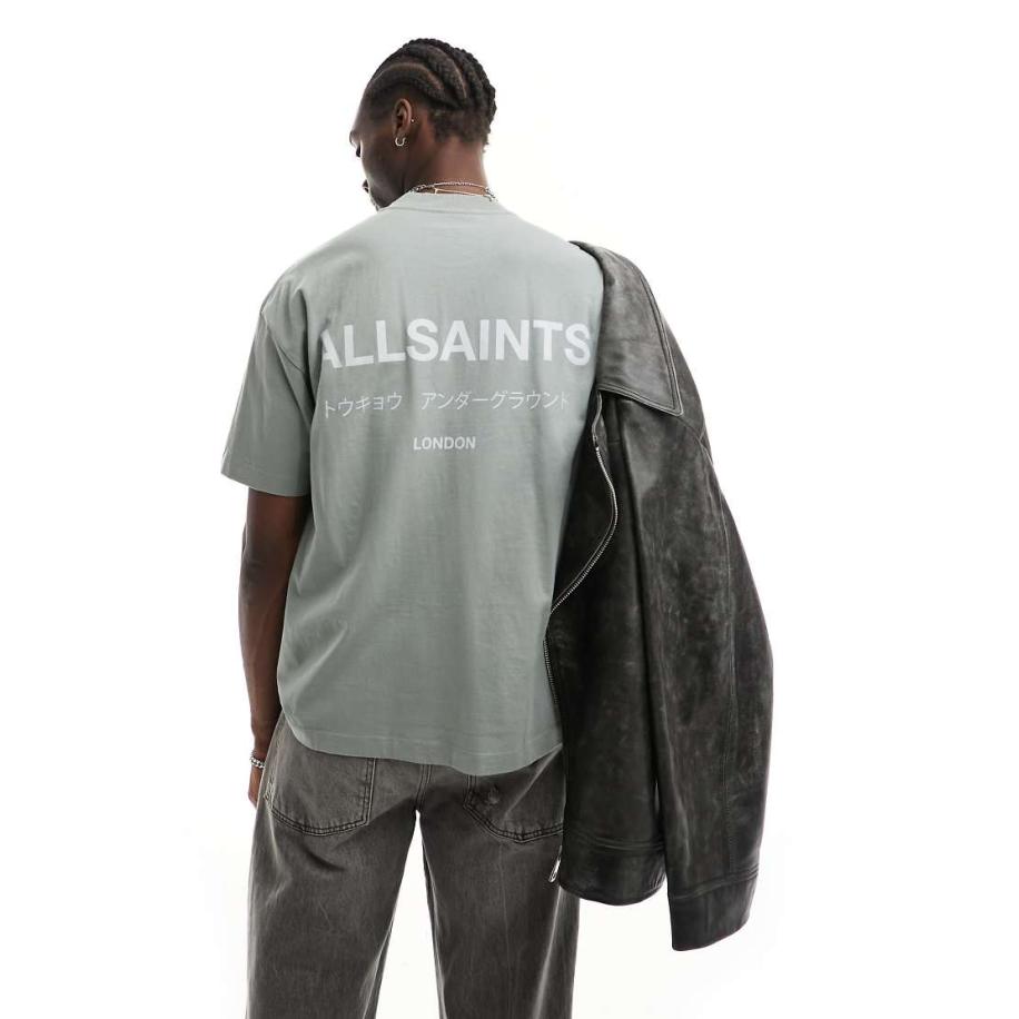 AllSaints - Underground - Oversized t-shirt in metallic grijs Grijs