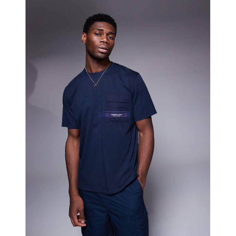 Marshall Artist - Seafield - T-shirt met logo in marineblauw Blauw