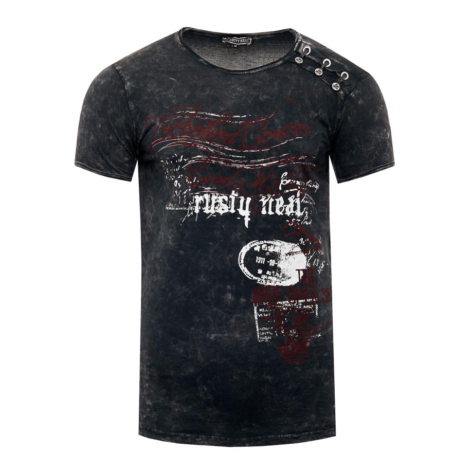 Rusty Neal Rusty Neal Shirt antraciet / donkerrood / wit -