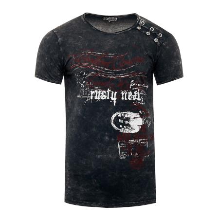 Rusty Neal Rusty Neal Shirt antraciet / donkerrood / wit