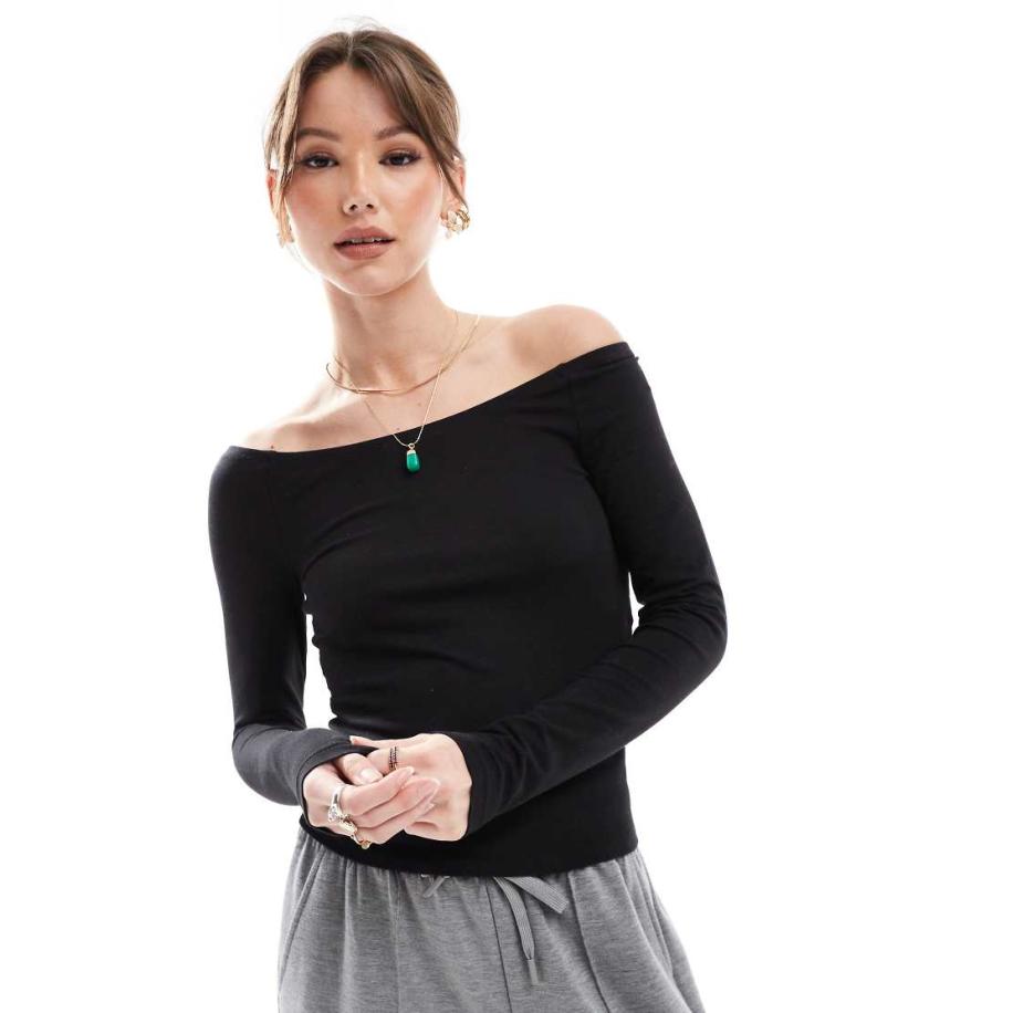 ONLY Bardot top met lange mouwen in zwart Zwart