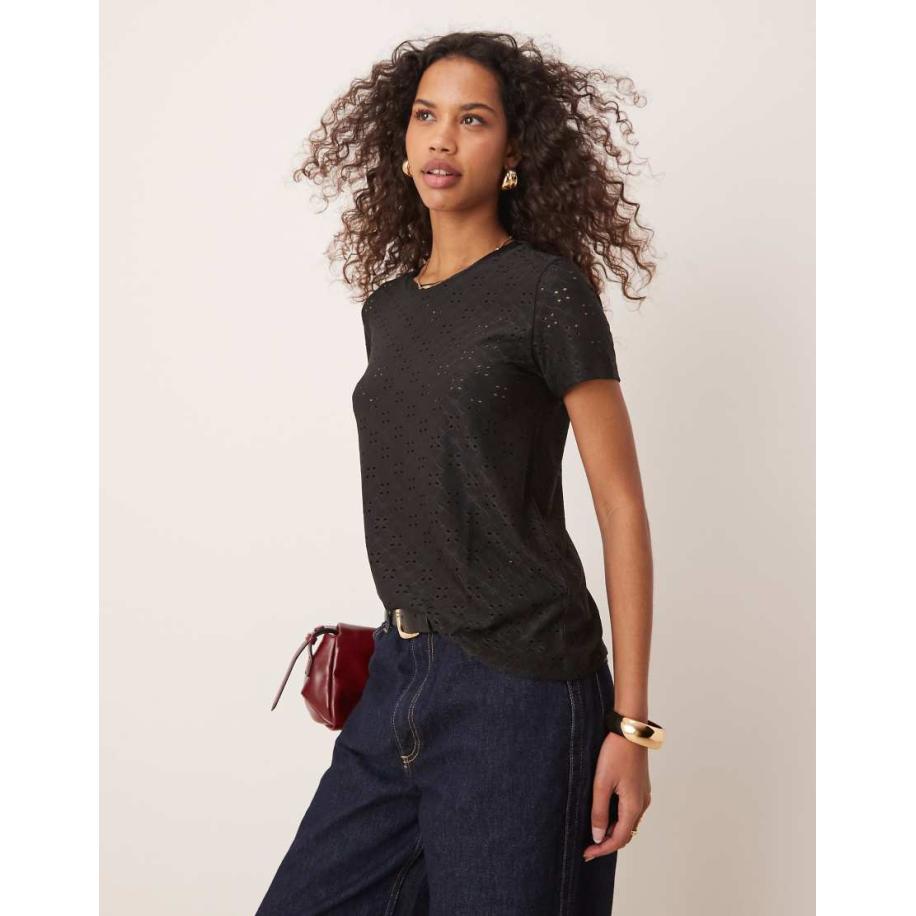 JDY T-shirt van jersey met broderie in zwart Zwart
