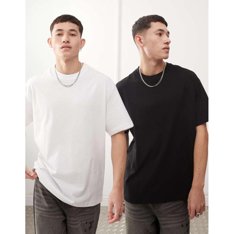 Weekday - Set van 2 oversized T-shirts in zwart en wit Zwart
