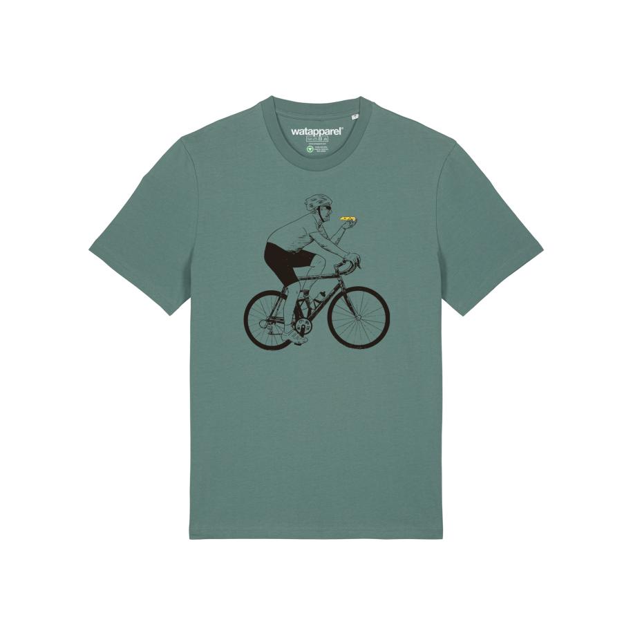 Watapparel Watapparel Shirt Fahrrad und Pizza geel / smaragd / rood / zwart -