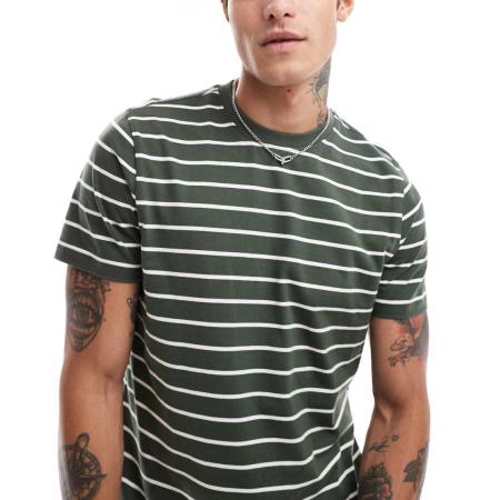 New Look - Gestreept T-shirt in groen en wit-Veelkleurig