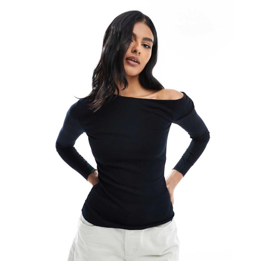 Cotton On Marlow Asymmetrische top met lange mouwen in zwart Zwart