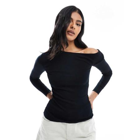 Cotton On Marlow Asymmetrische top met lange mouwen in zwart